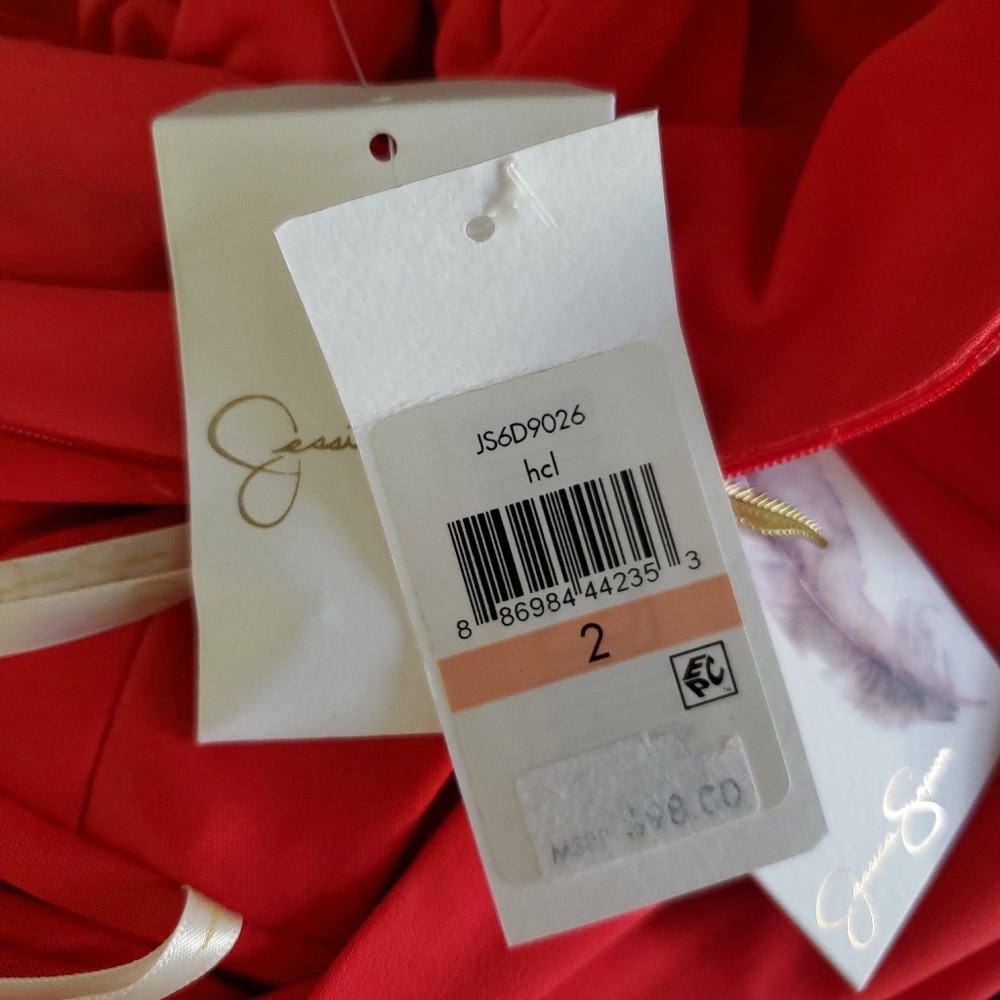 Jessica Simpson Cold Shoulder Coral Mock Neck Attached Belt Sheath Dress Size 2 - Picture 13 of 16